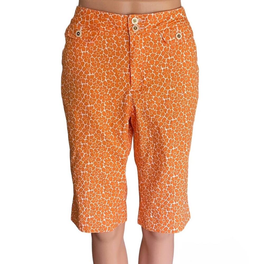 BOBBY JONES Orange & White Flowers Long Walking Golf Shorts ~ Women's Size 6